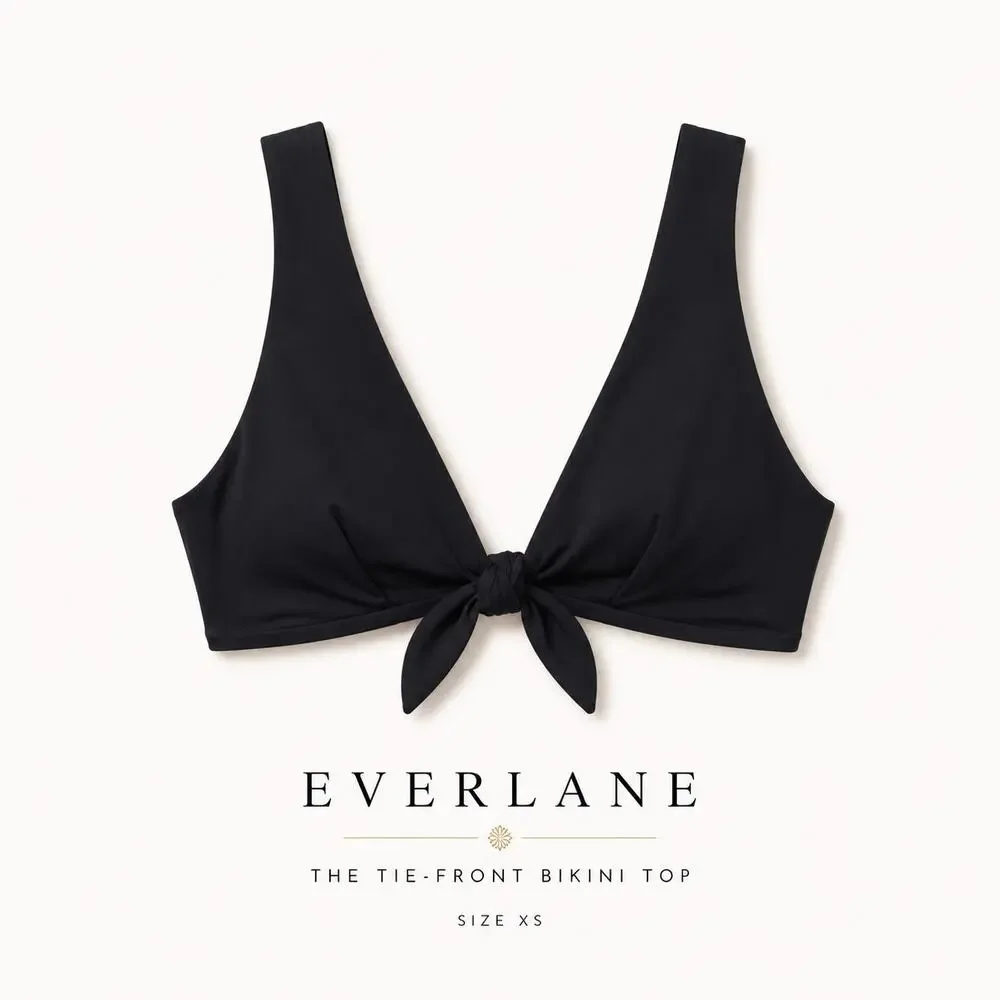 Everlane Tie Front Bikini Top XS Black NWT Sustainable Swimwear Beach Resort